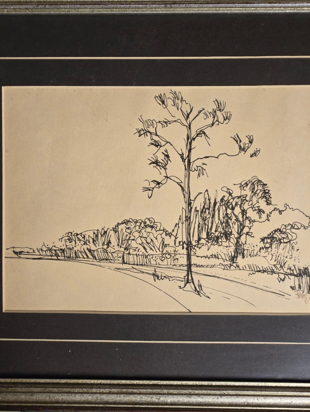 Sheila Benow vintage signed print pen and black ink landscape.